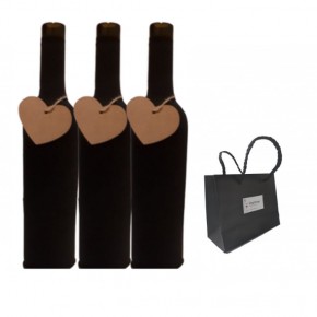 Pack 2 fundas negras para botellas de vino + etiquetas corazón